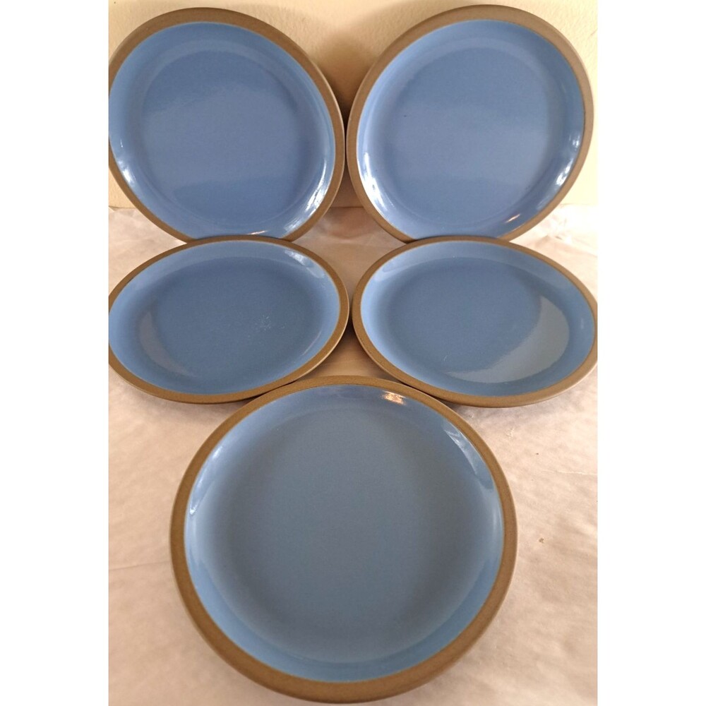 Midwinter Bluestone Salad Plates Set Of 5 Stoneware Blue Tan Minimalist 7.75"